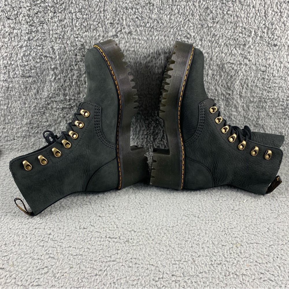 NEW Dr. Martens Leona Combat Boot Leather Black Milled Nubuck Womens 8 Lace Up - Picture 8 of 14